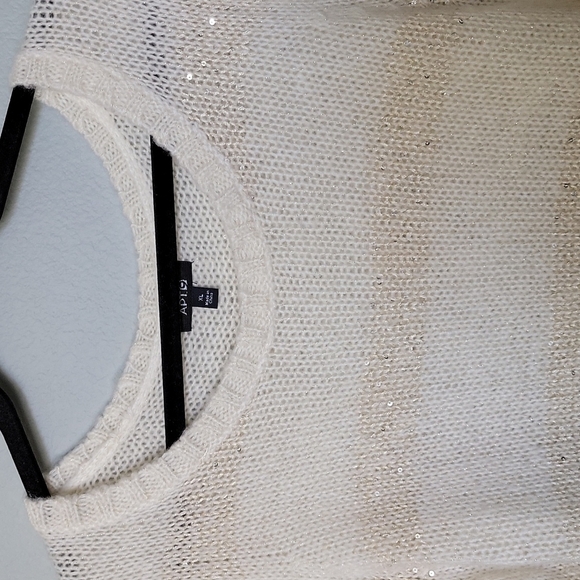 Apt 9 cream knit fuzzy sequin striped sweater XL - Picture 3 of 7